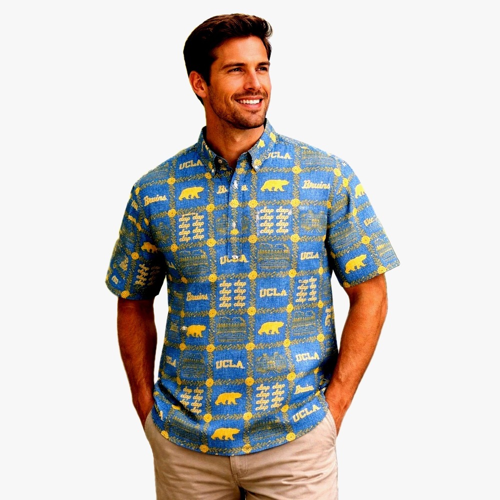 Reyn Spooner University UCLA Bruins Hawaiian Shirt Mens L Blue Gold Pullover NWT